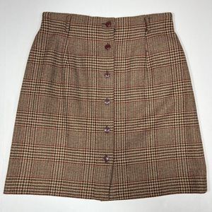 Talbots Petites 100% Wool Plaid Mini Aline Skirt size 10p Button Front Lined NWT